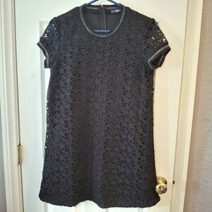 Zara Knit Sz M short sleeve black Star lace dress Knee Mini Goth Festival Zip